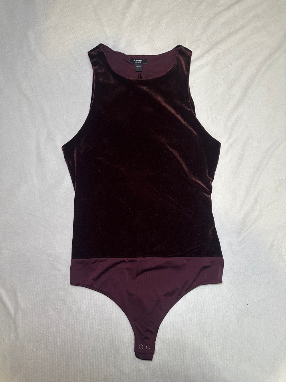 Express Body Contour Burgundy Velvet Cutout Bodysuit Size Small